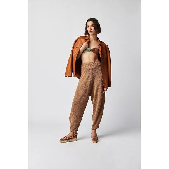 New Free People x Zulu & Zephyr Almond Cotton Blend Knit Pants Size 8 - Picture 1 of 10